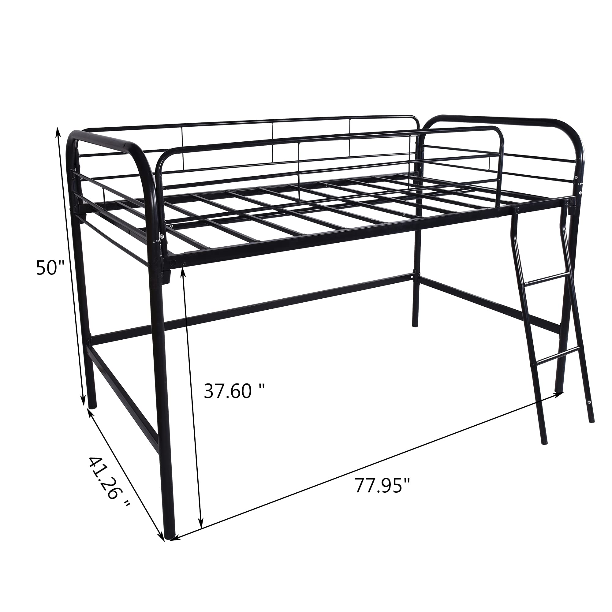 Okak Twin Size Metal Bunk Bed with Ladder and Safety Guardrail Industrial Bunkbeds Loft Bunk Bed for Bedroom for Boys Girls Adult,Noise Free,No Spring Box Needed,Black