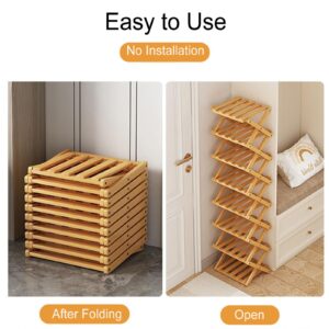 Narrow Shoe Rack - Shoe Storage Organiser- Vertical Bamboo Foldable Shoes Shelf for Entryway, Closet, Bedroom, Hallway ([tawny] 6 layers)