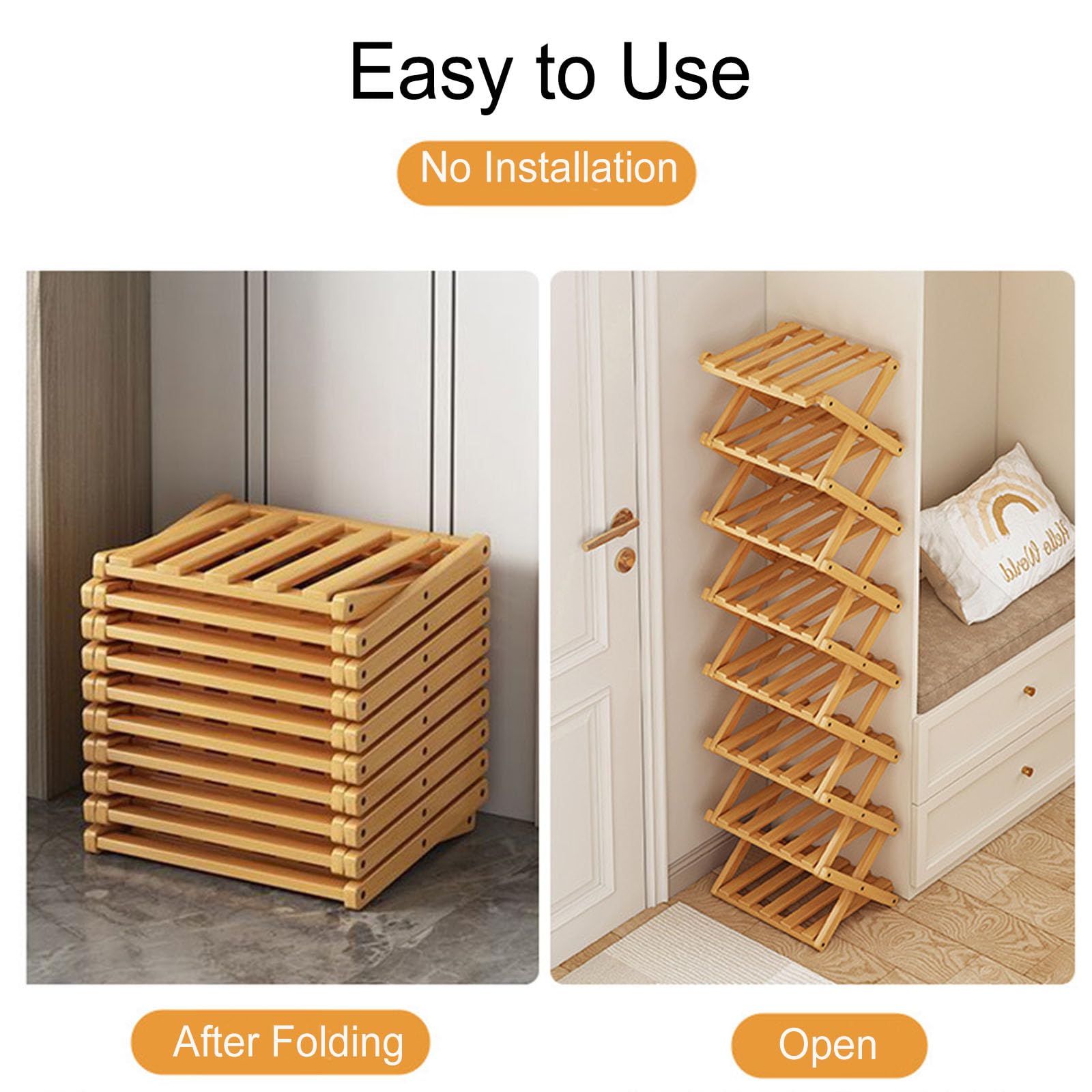 Narrow Shoe Rack - Shoe Storage Organiser- Vertical Bamboo Foldable Shoes Shelf for Entryway, Closet, Bedroom, Hallway ([tawny] 4 layers)