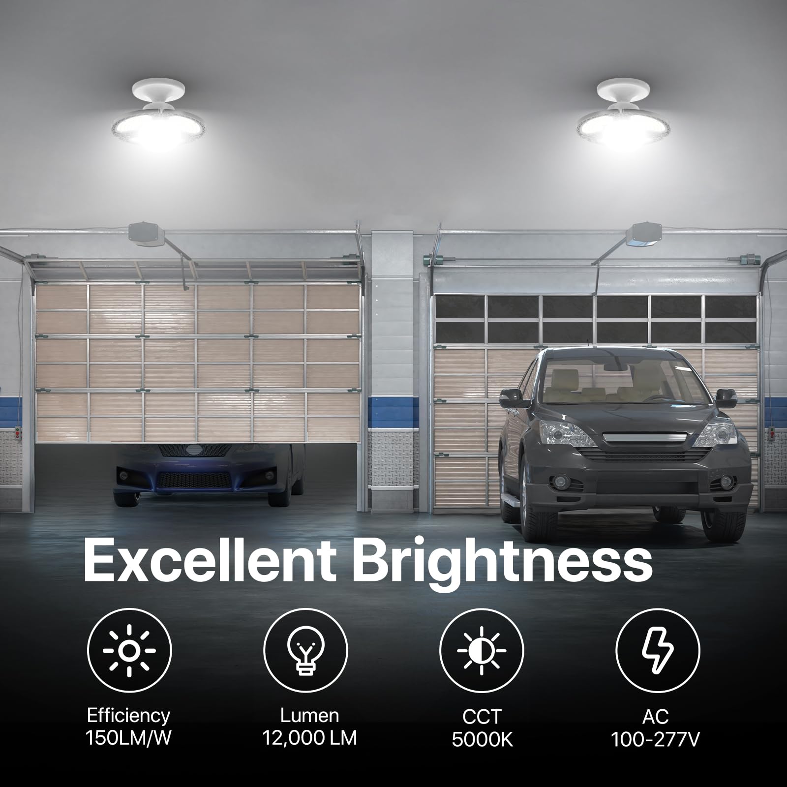 HYPERLITE LED Garage Lights 60W, 9000LM Adjustable LED Garage Ceiling Lights, 3 Panel LED Attic Light Compatible for E26 Socket for Workshop Garage Warehouse Attic Pole Barn Gym-2pack