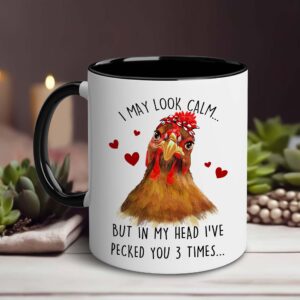 BECHUSKY Chicken Mug - Chicken Gifts - Funny Chicken Lover Gifts for Mom Dad, Chicken Gifts for Chicken Men Women, I May Look Calm Chicken Coffee Mug 11OZ