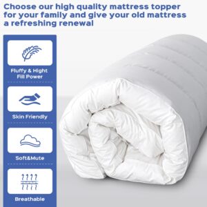 ZUBISU 2 Inch Extra Thick Mattress Topper,1200 GSM Fusion Goose Down Feather Filled Bed Mattress Pad,4 Anchor Elastic Bands (28"x52")