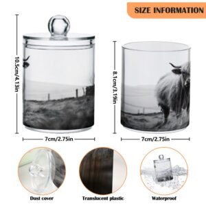 xigua 2 Pack Highland Cow Qtip Holder Dispenser with Lids 14 oz Bathroom Storage Organizer Set,Clear Apothecary Jars Food Storage Containers for Tea,Coffee,Cotton Ball,Cotton Swab,Floss