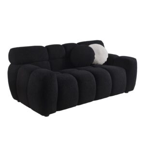 KIVENJAJA Boucle Loveseat Sofa, Sherpa Tufted Cloud Love Seat, Modern Comfy Bubble 2-Seater Deep Seat Small Couch with 2 Pillows for Living Room Apartment Office, 65”W, Black