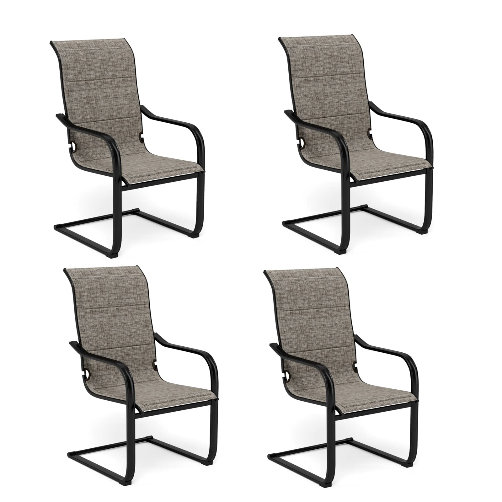 MFSTUDIO Patio Dining Chairs Set of 4, Padded Textilene Patio Chairs C Spring Outdoor Dining Chairs, High Back Sling Outdoor Chairs for Backyard Deck, 300LBS