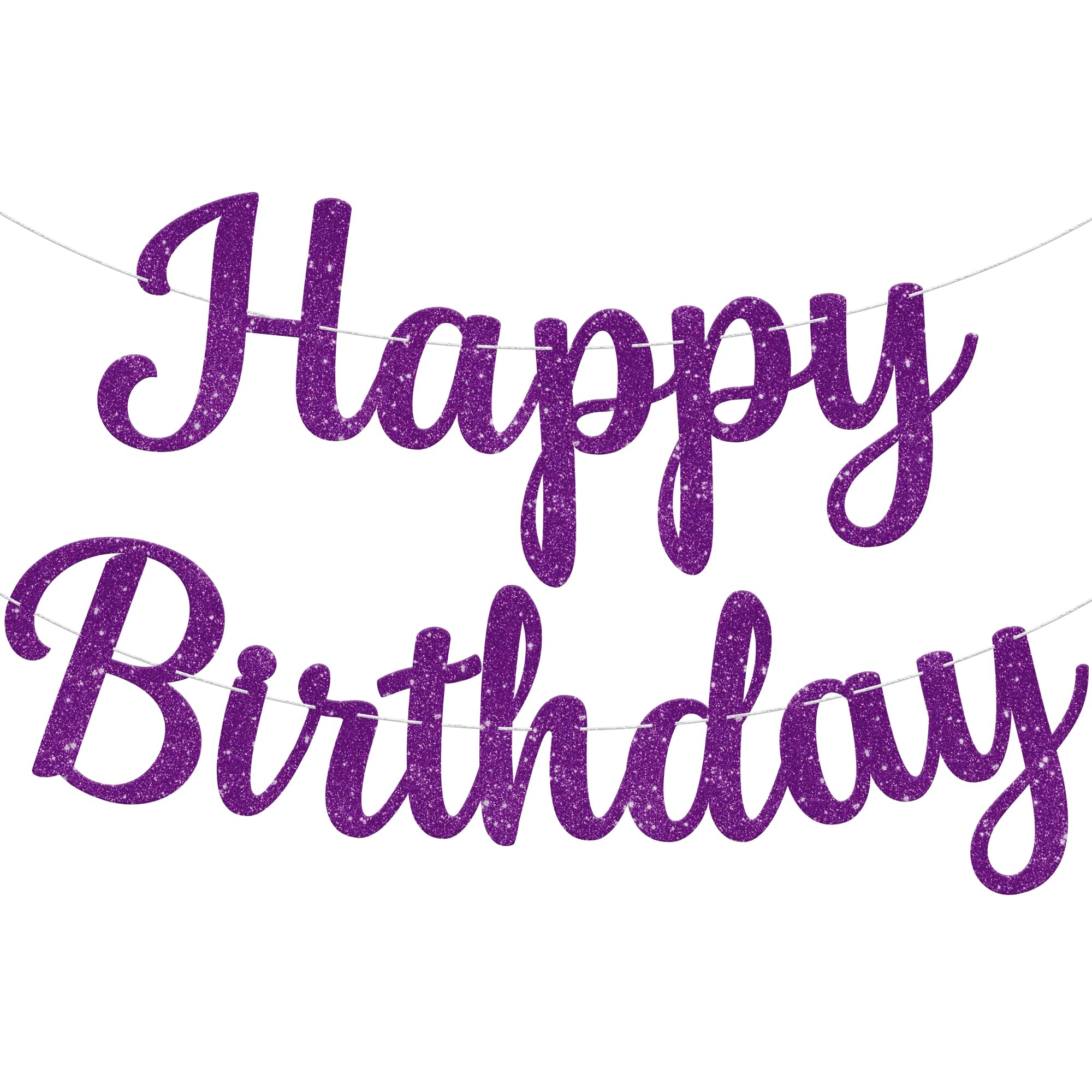 KatchOn, Glitter Happy Birthday Banner Purple - Prestrung, 10 Feet | Cursive Purple Happy Birthday Sign, Purple Birthday Decorations for Women | Purple Birthday Banner for Purple Party Decorations