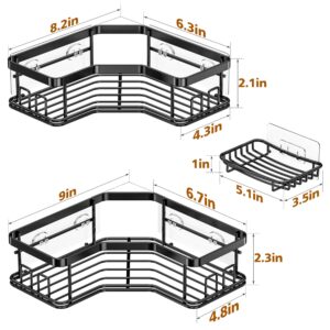 MAXIFFE Shower Caddy, 3-Pack Shower Organizer with Soap Holder, Corner Shower Caddy with 8 Hooks, Wall Mounted Shower Shelf for Bathroom, Kitchen, Countertop, Black