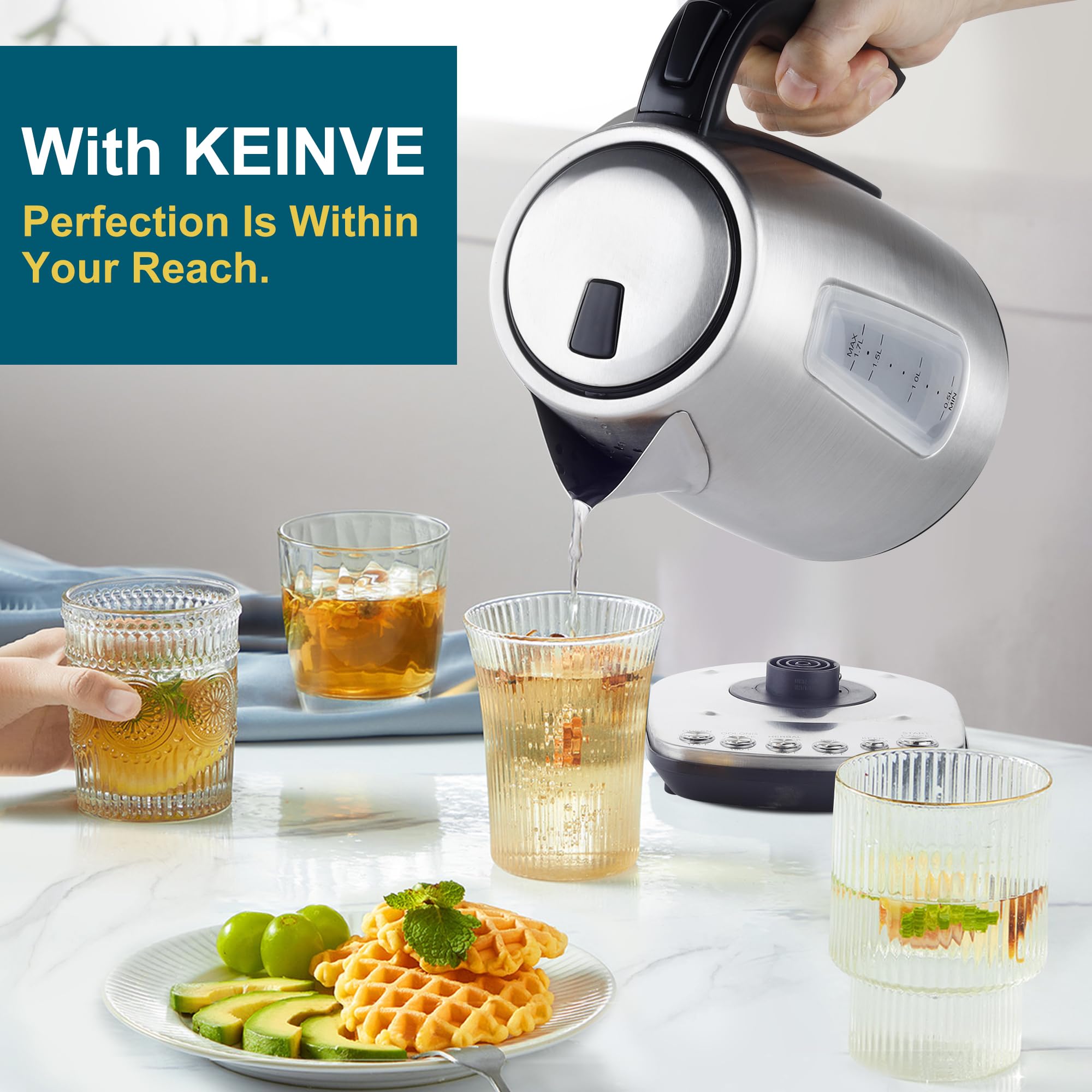 KEINVE Electric Kettle Temperature Control with 4 Presets, 1.7L Hot Water Kettle Electric, Stainless Steel Tea Pot Kettle for Boiling Water, 1H Keep Warm, Fast Boiling Water Boiler & Heater