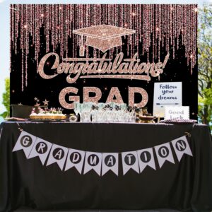 INNORU Congratulations Grad Graduation Backdrop Banner, Graduation Photography Backdrop Poster Durable Fabric Finally Done Banner Graduation Party Decorations Photo Booth Props 6x4ft Rose Gold