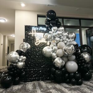 Black and Silver Balloon Garland Arch Kit, 102pcs Black Silver Confetti Latex Balloons for Birthday Bridal Shower Wedding Engagement Anniversary Graduation Theme Decorations