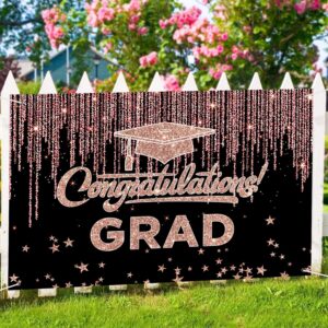 INNORU Congratulations Grad Graduation Backdrop Banner, Graduation Photography Backdrop Poster Durable Fabric Finally Done Banner Graduation Party Decorations Photo Booth Props 6x4ft Rose Gold