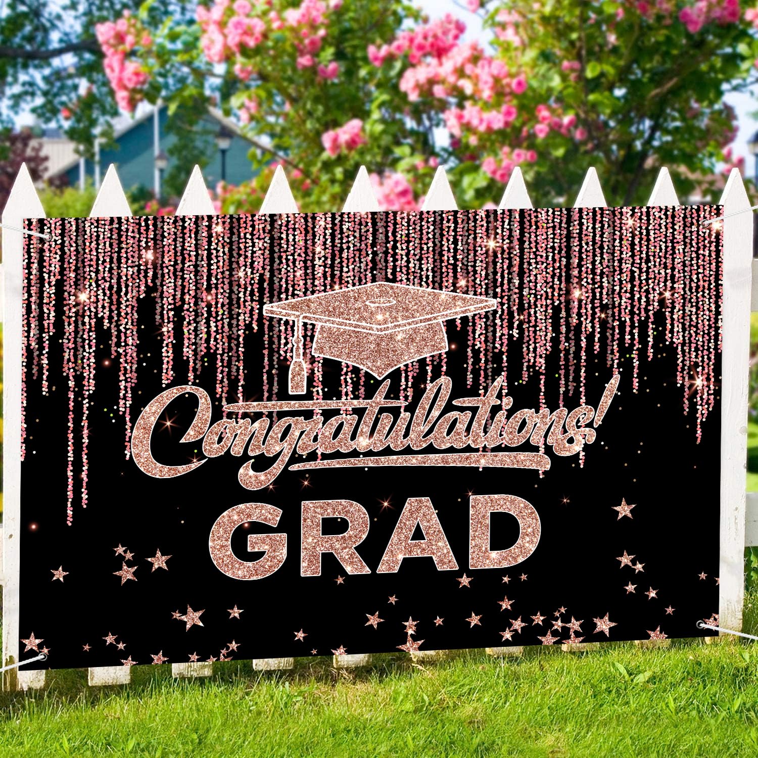 INNORU Congratulations Grad Graduation Backdrop Banner, Graduation Photography Backdrop Poster Durable Fabric Finally Done Banner Graduation Party Decorations Photo Booth Props 6x4ft Rose Gold