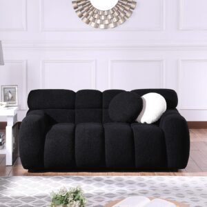 KIVENJAJA Boucle Loveseat Sofa, Sherpa Tufted Cloud Love Seat, Modern Comfy Bubble 2-Seater Deep Seat Small Couch with 2 Pillows for Living Room Apartment Office, 65”W, Black