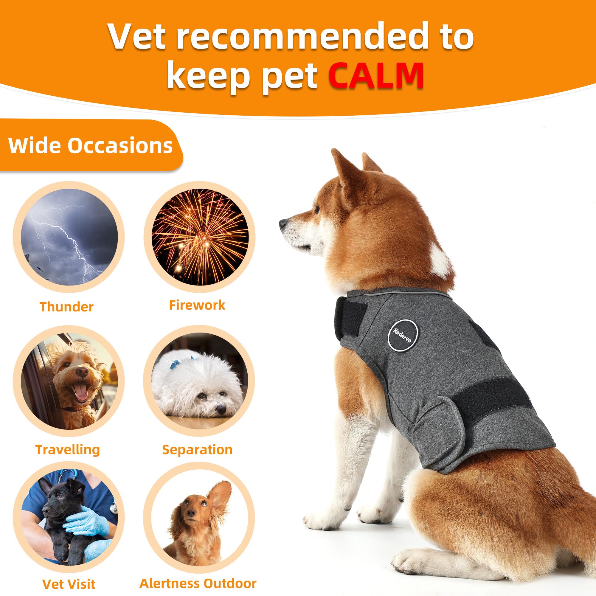 Kodervo Dog Anxiety Jacket, Skin-Friendly Dog Calming Shirt - Dog Coat for Thunder, Fireworks, Vet Visits and Separation - Keep Pet Calm Without Medicine & Training, Anti Anxiety Vest for Dogs