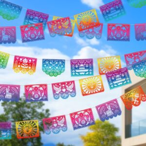 Qpout 5 Packs Mexican Party Banners Iridescent Plastic Papel Picado Banner Cinco de Mayo Decor Fiesta Garland for Dia De Los Muertos Decor,Fiesta Birthday Baby Shower Party Decorations Flags