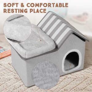 Topmart Cat House with Cat Bed,Large Cat Houses for Indoor Cats Condo,2-in-1 Cat Condo Pet Bed for Kitten and Small Cat, Grey