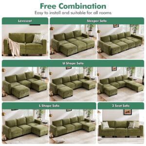 ABCASA 118" Modular Sectional Couches for Living Room, No Compressed No Sagging, 6 Seat Sofa Couch with Storage, Easy to Install - Corduroy Green