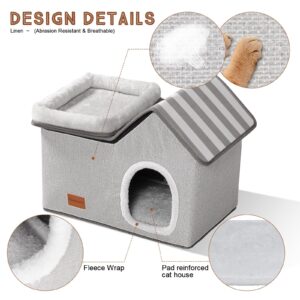 Topmart Cat House with Cat Bed,Large Cat Houses for Indoor Cats Condo,2-in-1 Cat Condo Pet Bed for Kitten and Small Cat, Grey