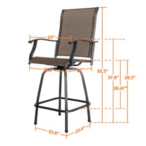 NUU GARDEN Outdoor Patio Swivel Bar Stools with Backrest, Set of 2 Swivel Bar Stools, 360 Degree Swivel Patio Bar Height Outdoor Chairs, Black&Brown