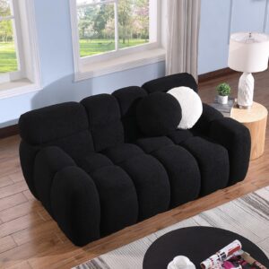 kivenjaja boucle loveseat sofa, sherpa tufted cloud love seat, modern comfy bubble 2-seater deep seat small couch with 2 pillows for living room apartment office, 65”w, black