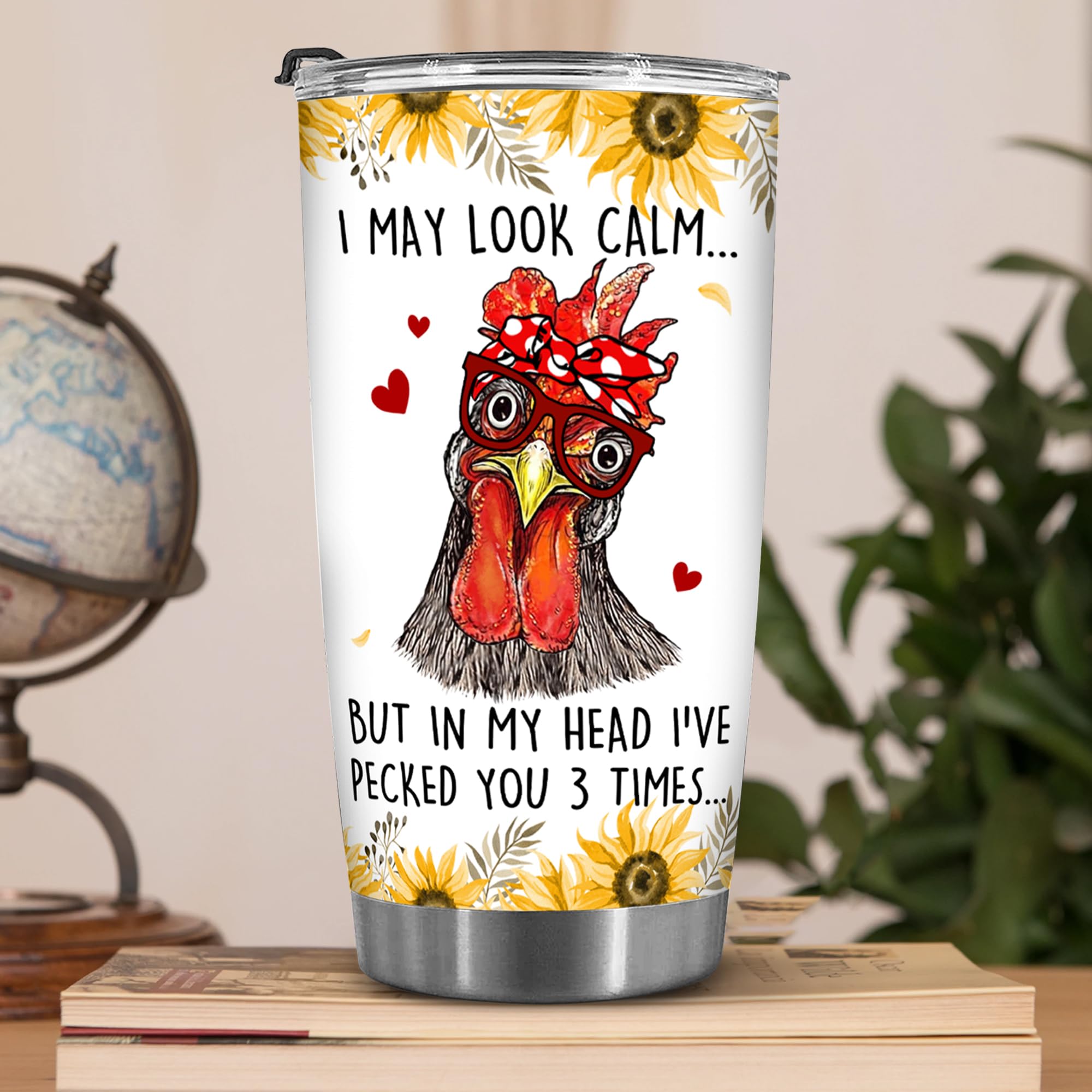 BECHUSKY Chicken Tumbler - Chicken Gifts - Chicken Themed Gifts - Funny Chicken Lover Gifts for Mom Dad, Chicken Gifts for Chicken Men Women, I May Look Calm Chicken Stainless Steel Tumbler