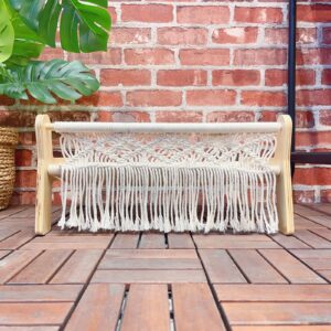 TOYAFUN Boho Cat Hammock Bed - Macrame Elevated Cat Bed for Indoor Cats, Free-Standing Breathable Cat Chair, Wooden Cat Swing Bed Pet Furniture Gift for Cats and Small Dogs