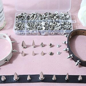 XKCWXY 354 Sets Punk Spikes and Studs Kit，8 Sizes Cone Spikes,Metal Tree Spikes Studs for Leathercraft and Punk Style Clothing Accessories DIY Craft Decoration