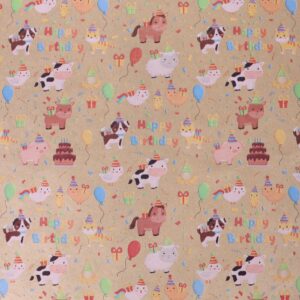 Aimyoo Farm Animal Kids Kraft Birthday Wrapping Paper Jumbo Roll, Baby Barn Animal Gift Wrap Paper 17 in x 60 ft