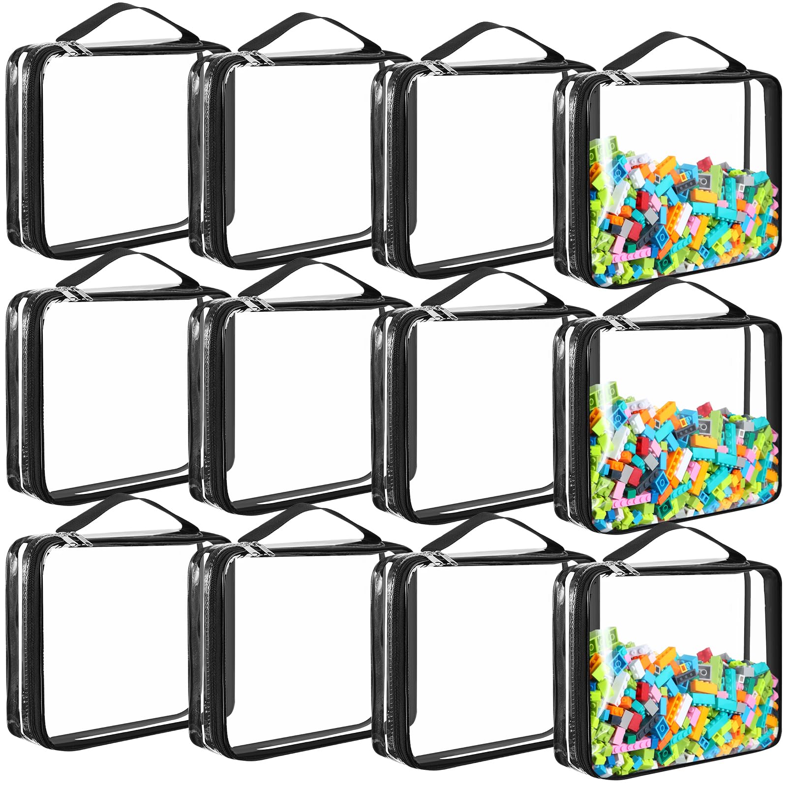 Sanwuta 12 pcs Clear PVC Toy Storage Bags with Zipper Waterproof Toy Bags Puzzles Organizing Bags for Books Board Games Building Blocks Toiletry