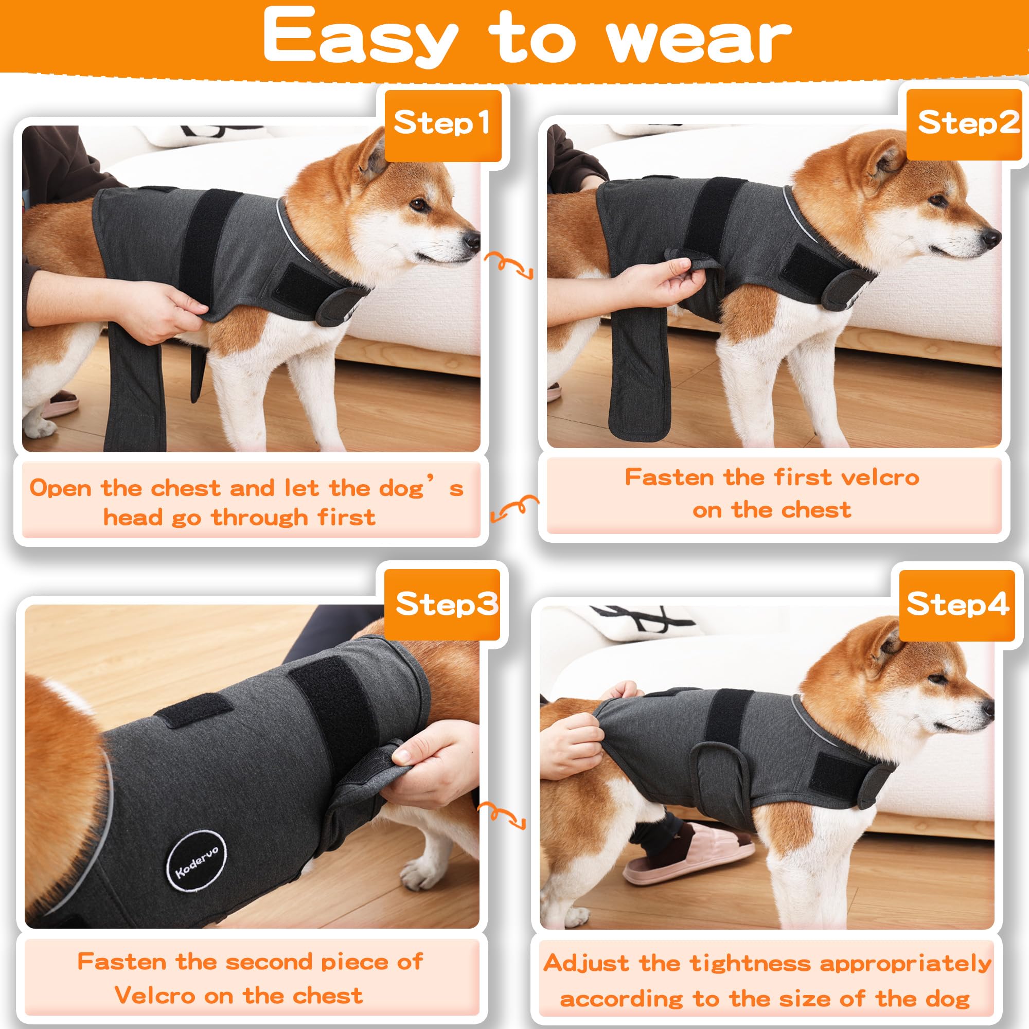 Kodervo Dog Anxiety Jacket, Skin-Friendly Dog Calming Shirt - Dog Coat for Thunder, Fireworks, Vet Visits and Separation - Keep Pet Calm Without Medicine & Training, Anti Anxiety Vest for Dogs