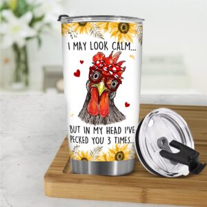 BECHUSKY Chicken Tumbler - Chicken Gifts - Chicken Themed Gifts - Funny Chicken Lover Gifts for Mom Dad, Chicken Gifts for Chicken Men Women, I May Look Calm Chicken Stainless Steel Tumbler