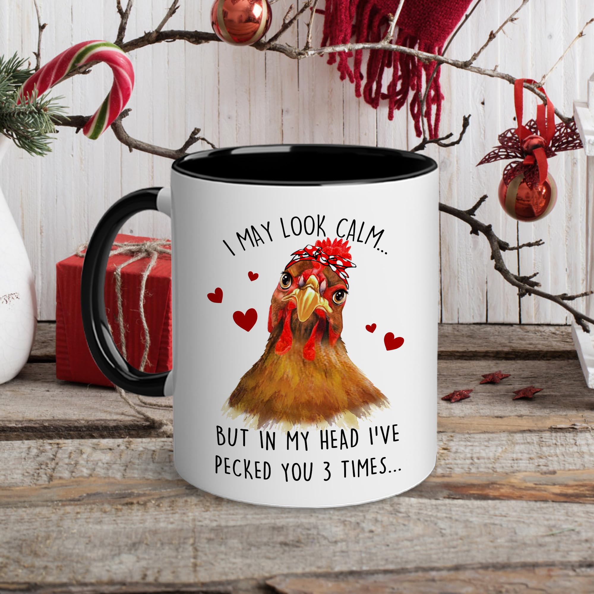 BECHUSKY Chicken Mug - Chicken Gifts - Funny Chicken Lover Gifts for Mom Dad, Chicken Gifts for Chicken Men Women, I May Look Calm Chicken Coffee Mug 11OZ