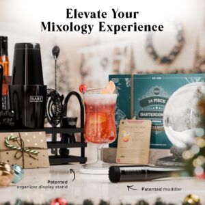 BARE BARREL® Mixology Bartender Kit Bar Set | 14-Piece Cocktail Shaker Set | Martini Barware Mixing Tools for Home Bartending | 35 Recipe Cards | Gift Set (28oz Boston Shaker, Jet Black/Black)