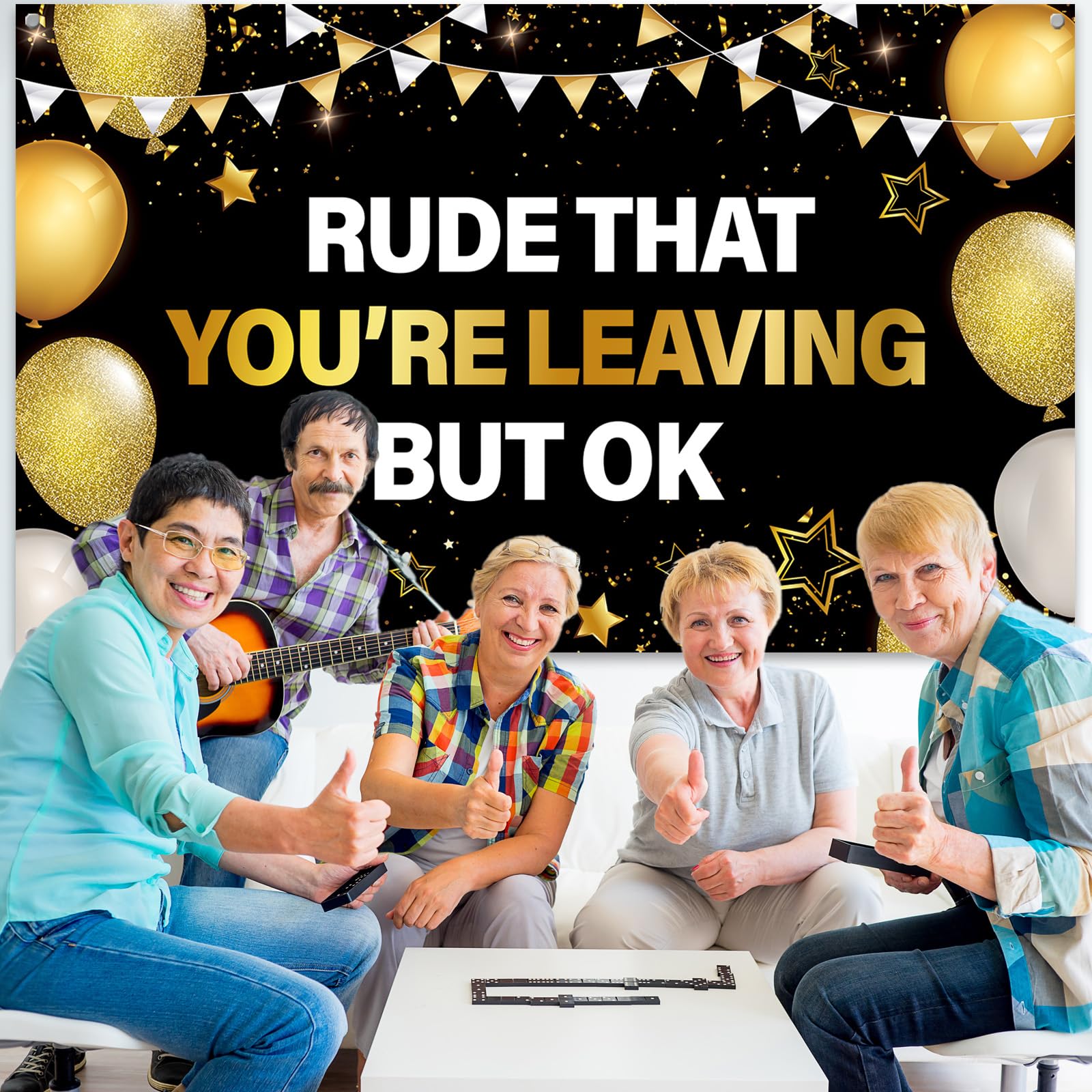 Rude That You're Leaving But OK Banner Farewell Goodbye Going Away Party Decorations Black Gold We Will Miss You Backdrop for Coworker Men Women Happy Retirement Party Supplies Favors