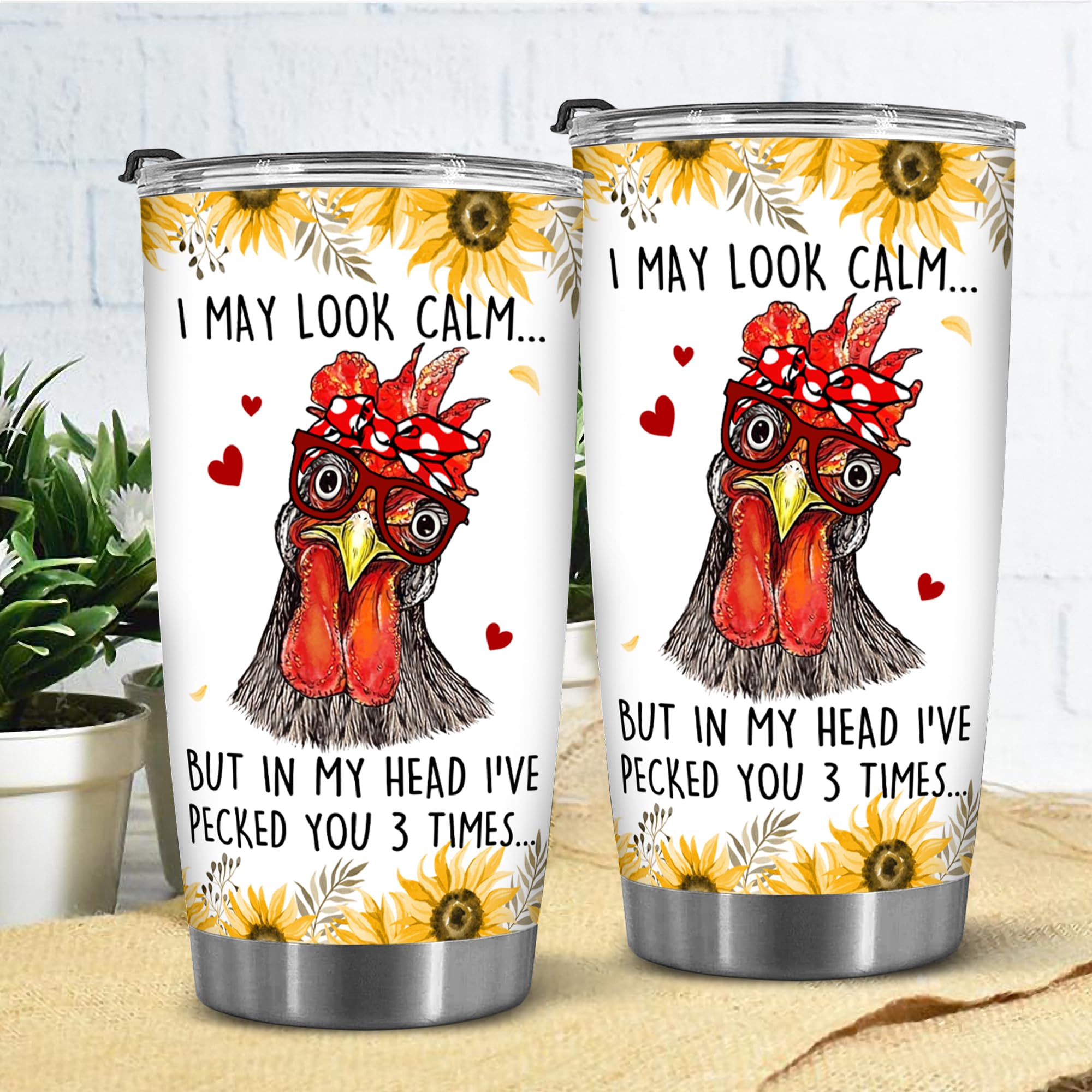 BECHUSKY Chicken Tumbler - Chicken Gifts - Chicken Themed Gifts - Funny Chicken Lover Gifts for Mom Dad, Chicken Gifts for Chicken Men Women, I May Look Calm Chicken Stainless Steel Tumbler