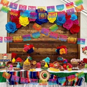 Qpout 5 Packs Mexican Party Banners Iridescent Plastic Papel Picado Banner Cinco de Mayo Decor Fiesta Garland for Dia De Los Muertos Decor,Fiesta Birthday Baby Shower Party Decorations Flags