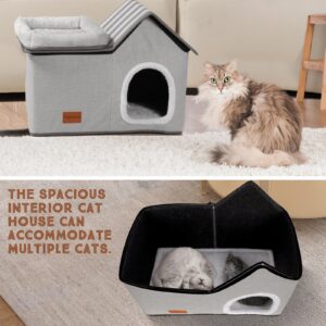 Topmart Cat House with Cat Bed,Large Cat Houses for Indoor Cats Condo,2-in-1 Cat Condo Pet Bed for Kitten and Small Cat, Grey