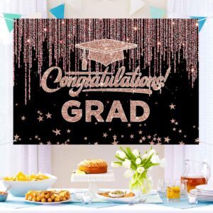 INNORU Congratulations Grad Graduation Backdrop Banner, Graduation Photography Backdrop Poster Durable Fabric Finally Done Banner Graduation Party Decorations Photo Booth Props 6x4ft Rose Gold