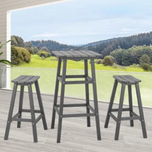 intoboo 3 pcs adirondack outdoor bar table and chairs set, round bar height patio set, hdpe bar set for balcony, garden, poolside (grey)