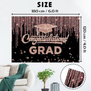 INNORU Congratulations Grad Graduation Backdrop Banner, Graduation Photography Backdrop Poster Durable Fabric Finally Done Banner Graduation Party Decorations Photo Booth Props 6x4ft Rose Gold