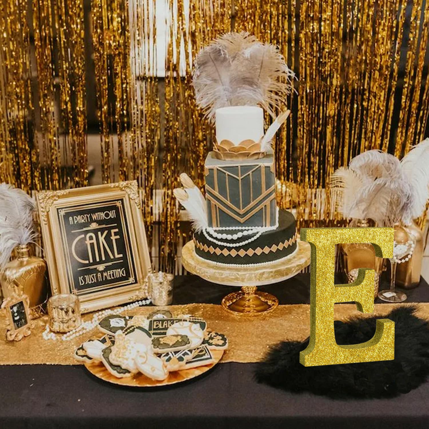 TONIFUL 8 Inch Gold Glitter Letter E Table Centerpiece A-Z Gold Birthday Party Decorations,Gold Alphabet E for Birthday,Chrismas,Graduation,Bridal Shower,Wedding,Anniversary Party Supplies