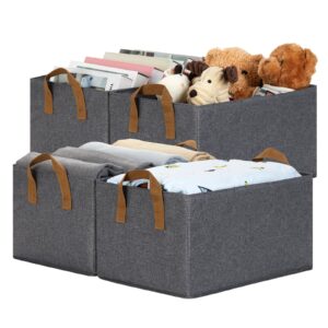 hnzige large storage bins closet organizer,4 pack collapsible shelf organizer shelves basket storage bin,fabric foldable bins baskets for clothes(15x9.8x7.9inch,gray)