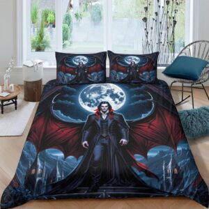 evmila gothic vampire duvet cover for boys girls quilt cover comforter covers 3d print scary night with pillow cases with zipper closure bedding set soft microfiber 3 pieces twin（173x218cm）, style-1