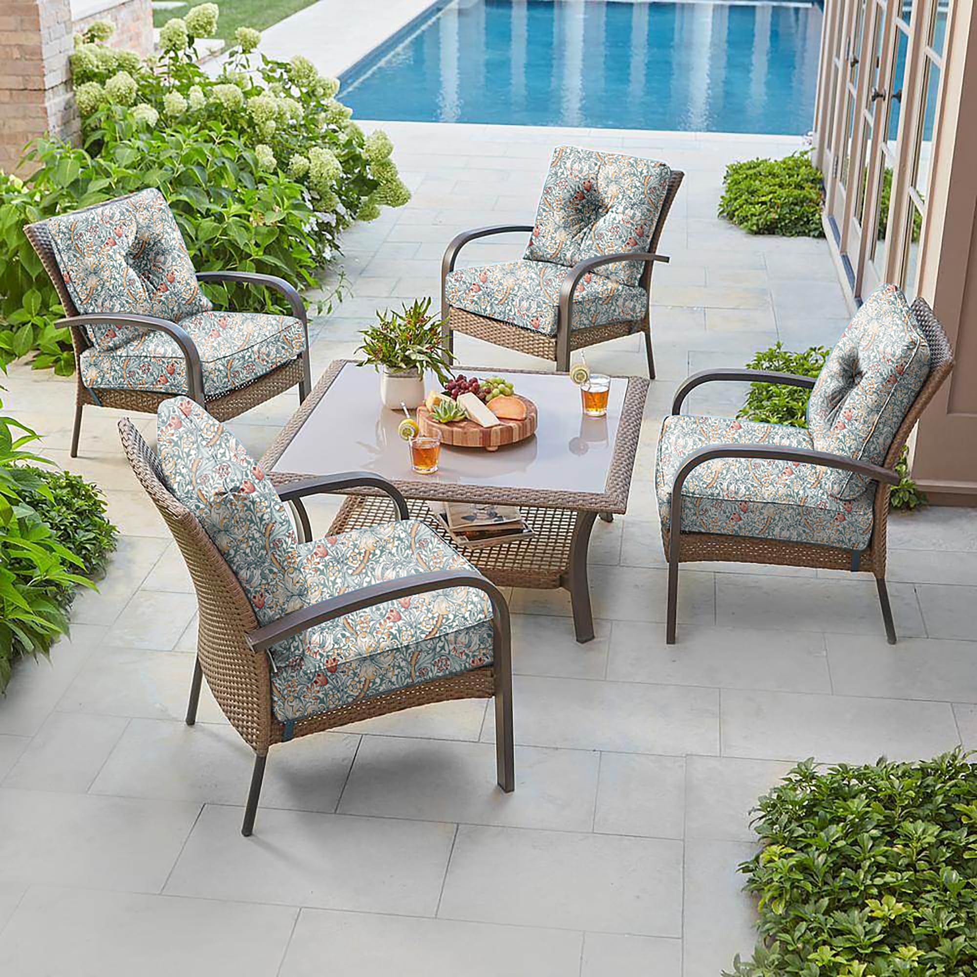 CAYIP Deep Seat Pillow and High Back Chair Cushions Outdoor Water Repellent Replacement Patio Seating Cushions,Seat 24"x24"x6",Back 22"x24"x6",Floral,Red Hibiscus