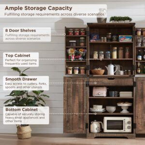 ACCOHOHO 72" Tall Kitchen Pantry, Farmhouse Storage Cabinet with Barn Doors, Organizer, Drawer and Adjustable Shelves, Rustic Wood Cupboard for Kitchen, Dining Room, Bathroom, Rustic Brown