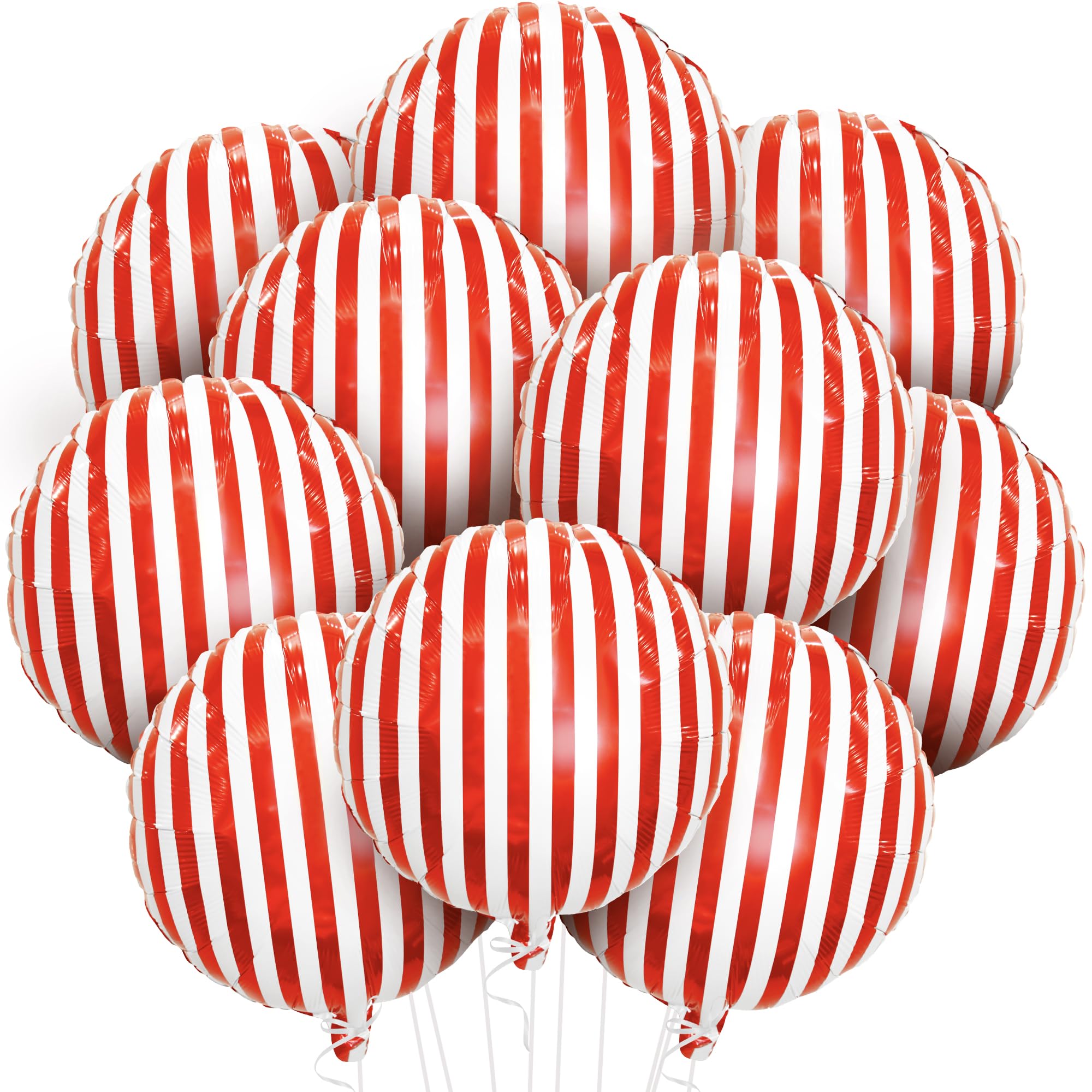 KatchOn, Red and White Striped Balloons - 18 Inch, Pack of 10 | Carnival Balloons for Carnival Decorations | 4D Striped Circus Balloons | Carnival Theme Party Decorations, Red and White Balloons Decor