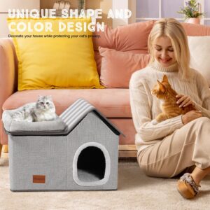 Topmart Cat House with Cat Bed,Large Cat Houses for Indoor Cats Condo,2-in-1 Cat Condo Pet Bed for Kitten and Small Cat, Grey