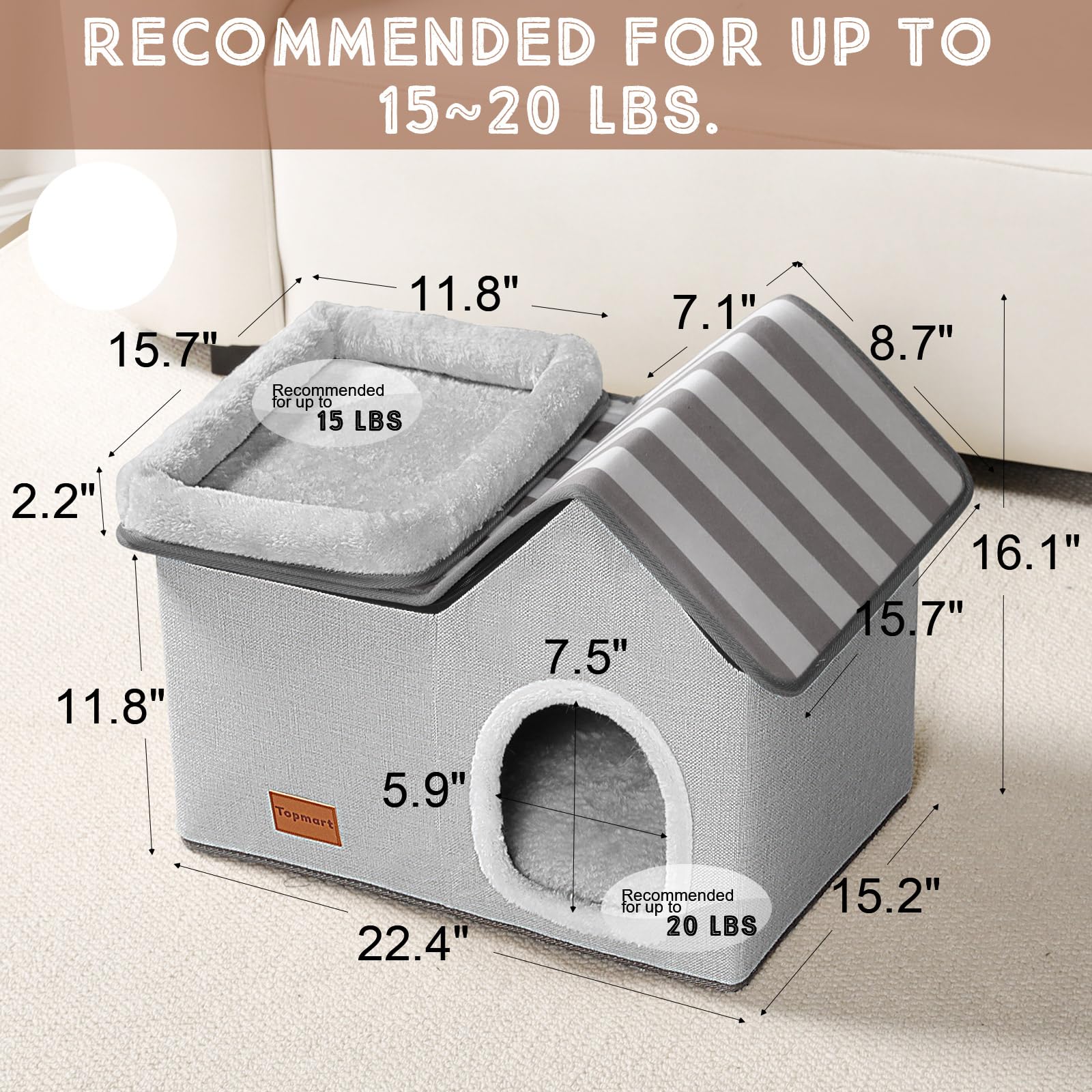 Topmart Cat House with Cat Bed,Large Cat Houses for Indoor Cats Condo,2-in-1 Cat Condo Pet Bed for Kitten and Small Cat, Grey