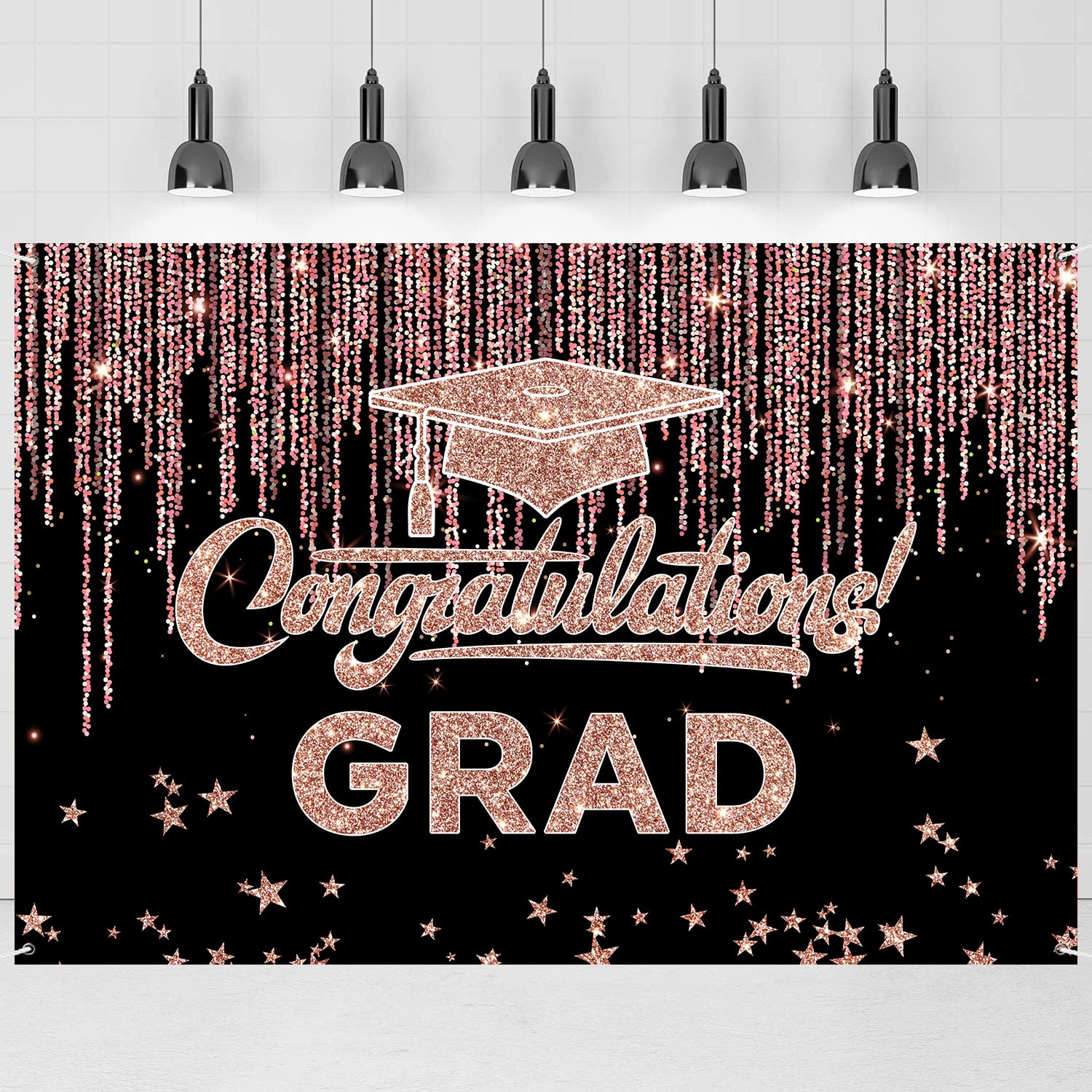 INNORU Congratulations Grad Graduation Backdrop Banner, Graduation Photography Backdrop Poster Durable Fabric Finally Done Banner Graduation Party Decorations Photo Booth Props 6x4ft Rose Gold