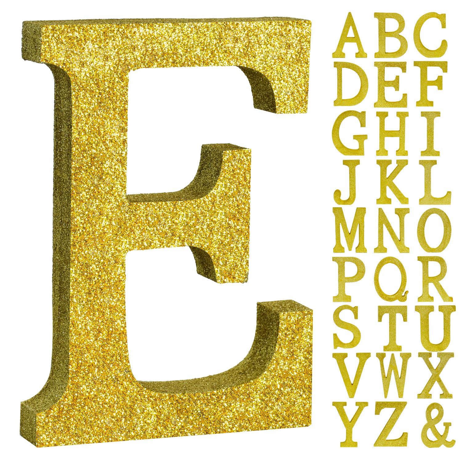 TONIFUL 8 Inch Gold Glitter Letter E Table Centerpiece A-Z Gold Birthday Party Decorations,Gold Alphabet E for Birthday,Chrismas,Graduation,Bridal Shower,Wedding,Anniversary Party Supplies